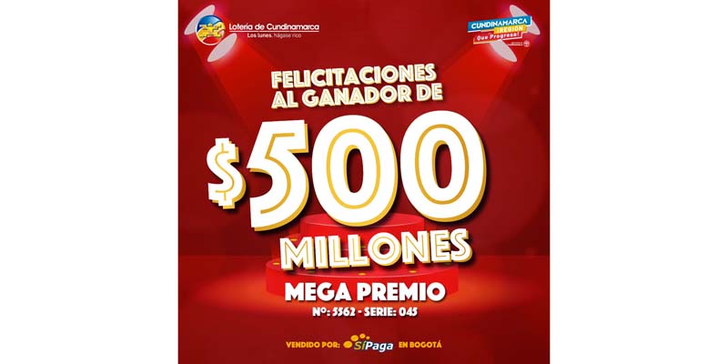 Cae Mega Premio de $500 millones de Lotería de Cundinamarca



