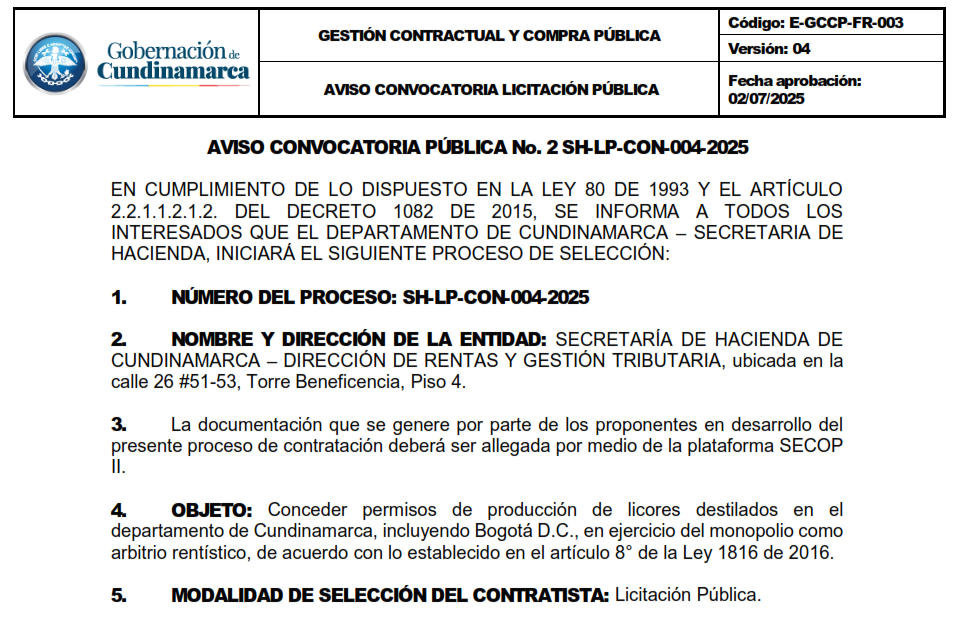 AVISO 2 CONVOCATORIA PÚBLICA No. SH-LP-CON-004-2025  