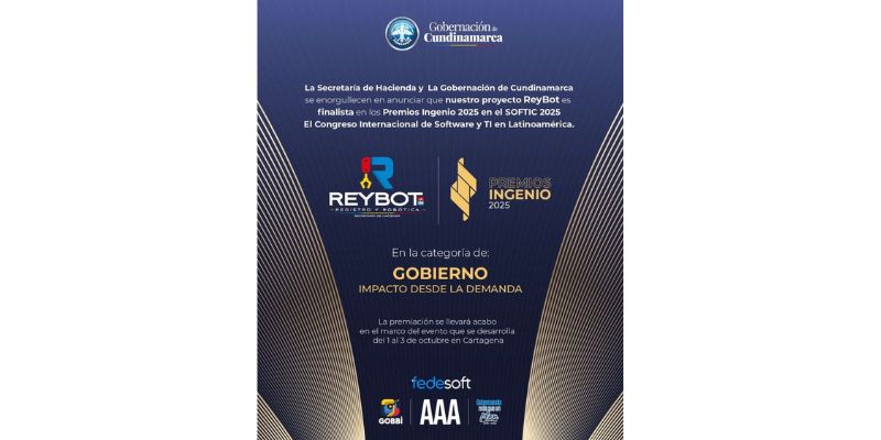 Gobernación de Cundinamarca es finalista en Premios Nacionales de Software por su proyecto de inteligencia artificial que moderniza el recaudo de impuestos
